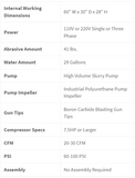 VH3500 Vapor Honing Machine specs